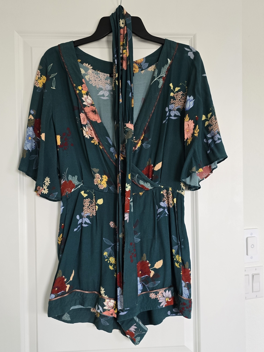 Abercrombie & Fitch Green Floral Kimono Romper
